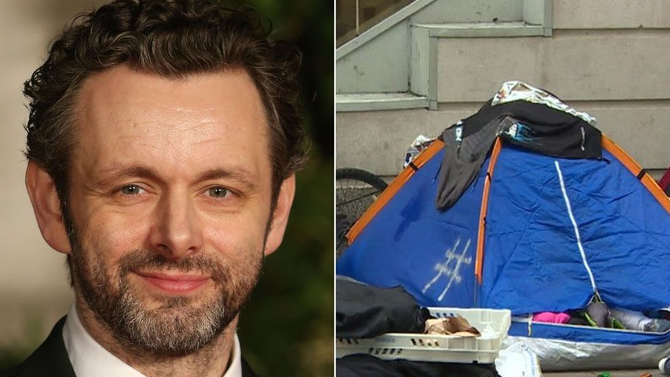Michael Sheen and a tent