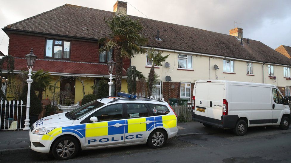 Police parked outside house in Viole Avenue, Stanwell