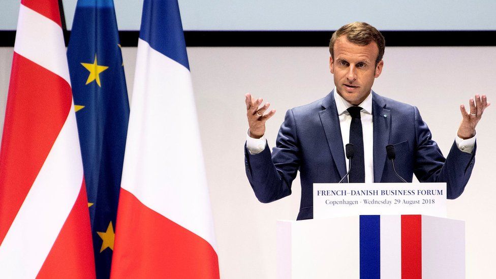French President Emmanuel Macron attends the French-Danish business forum in Copenhagen, Denmark, August 29, 2018