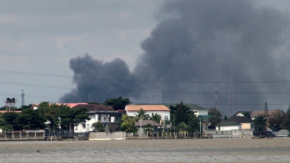 Smoke rises from Lagos mainland, Nigeria, October 21, 2020
