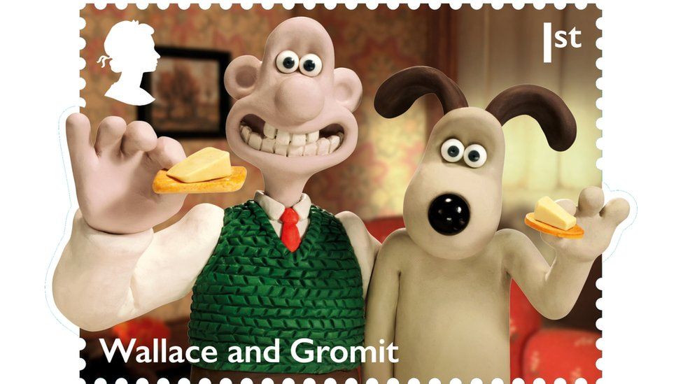 Document photo émis par un timbre de timbre Wallace et Gromit, faisant partie de huit timbres célébrant les personnages animés les plus populaires d'Aardman basés à Bristol.