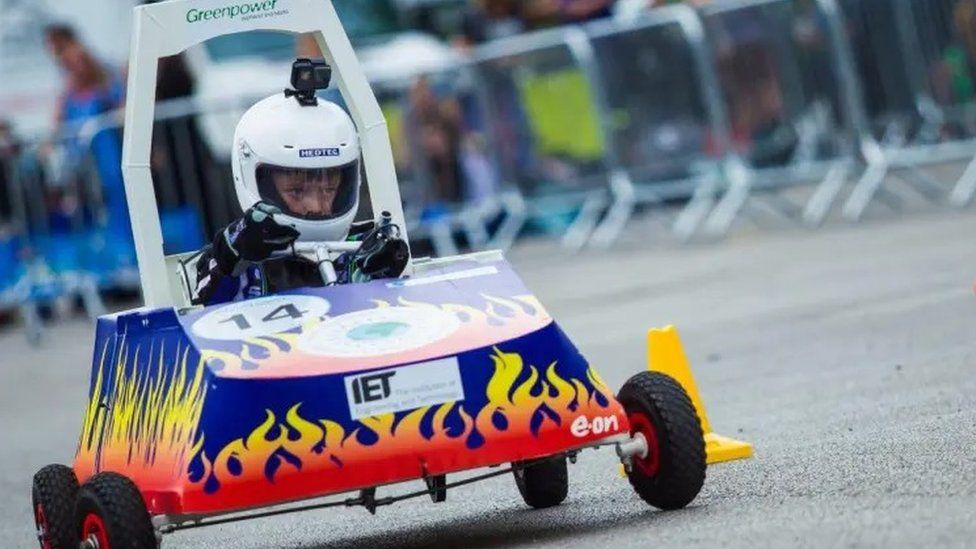 An electric car being raced