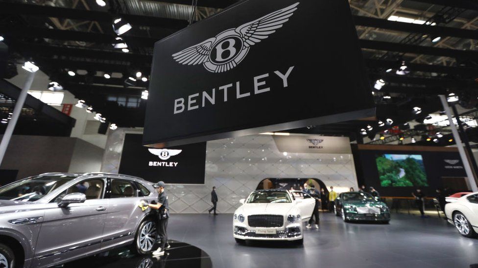 The Bentley booth at the 2020 Beijing International Automotive Exhibition on September 26, 2020 in Beijing, China.