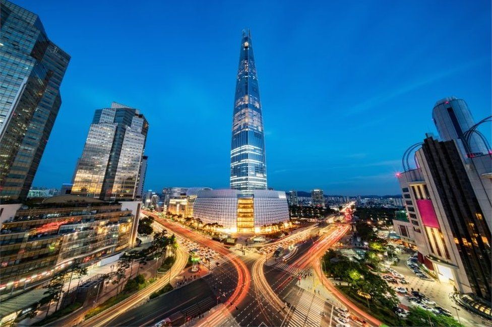 Cityscape of Songpagu district in Seoul at night