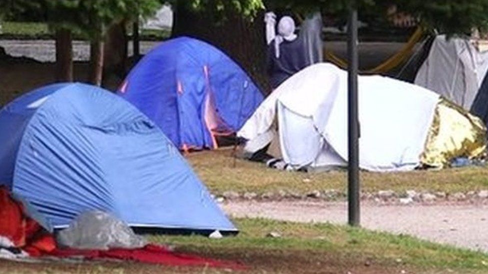 Migrant tents near Lake Como