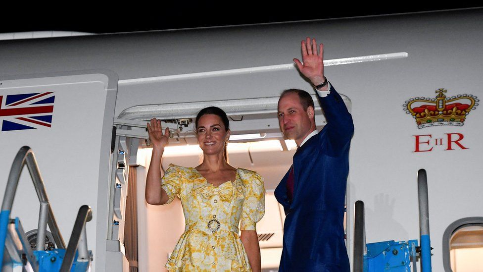 The Duke and Duchess of Cambridge board a plane on the final day of their Caribbean tour