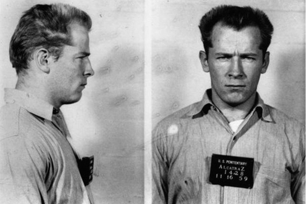 James "Whitey" Bulger poses for a mugshot on arrival at the Federal Penitentiary at Alcatraz on November 16, 1959