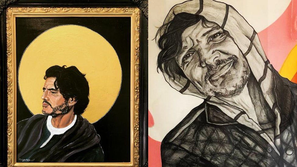 Works by artist Heidi Gentle Burrell, inspired by actor Pedro Pascal