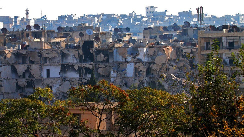 Destruction in Aleppo's rebel-held Bustan al-Basha neighbourhood on October 6, 2016