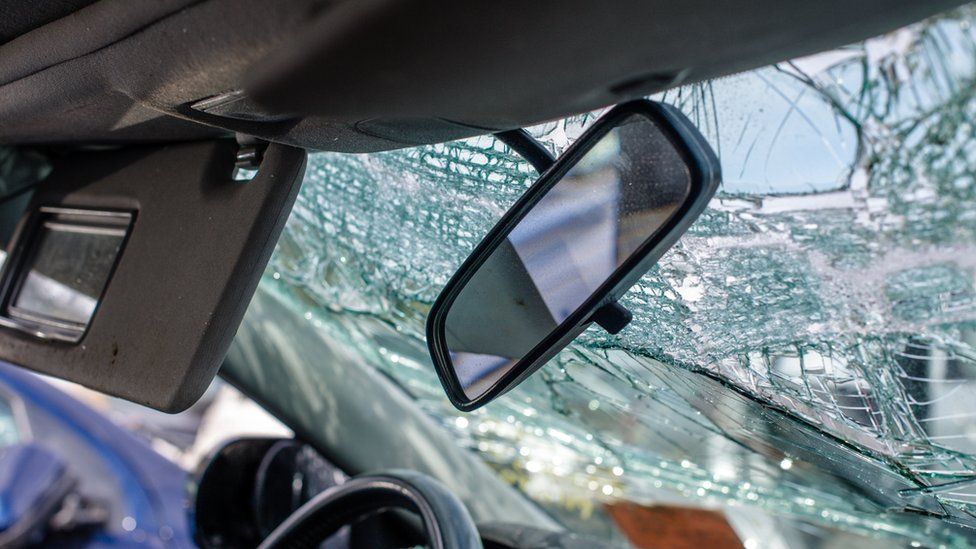 A smashed windscreen