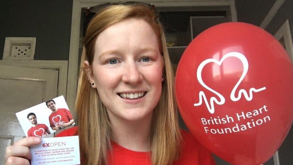 Becky with a British Heart Foundation balloon