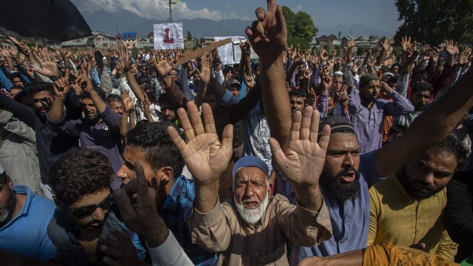 Demonstrators in Srinagar on 23 August 2019