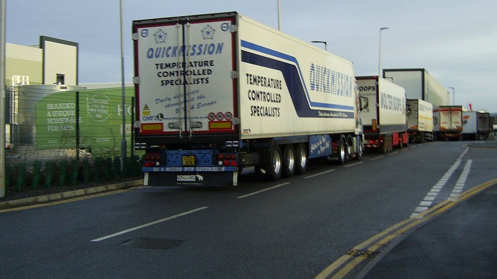 Lorries queue outside the Rugby depot earlier this week