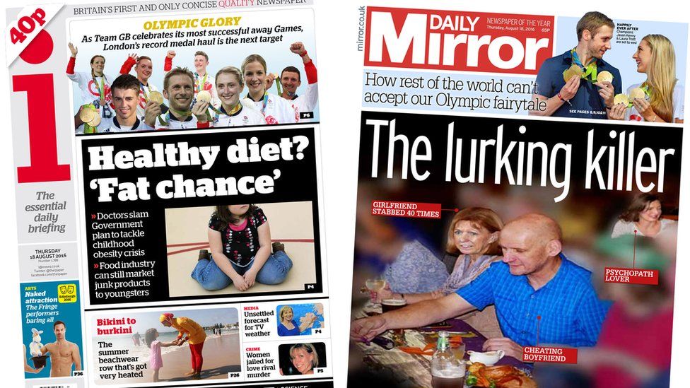 i and Daily Mirror front pages for 18/08/16