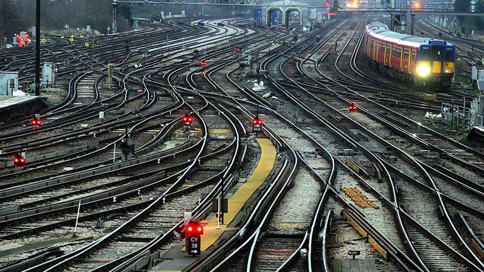 Railway lines outside Clapham Junction station in London