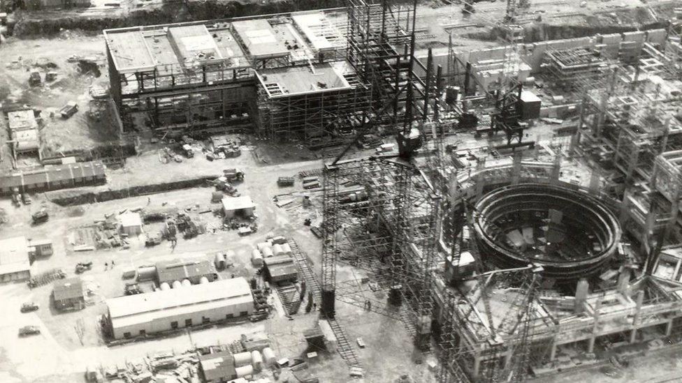 Aerial shot of Wylfa under construction in the 1960s