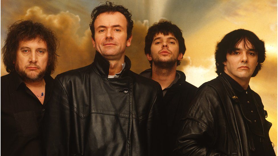 (Left to right) Jet Black, Hugh Cornwell, Jean-Jacques Burnel and Dave Greenfield of The Stranglers, pictured in 1988