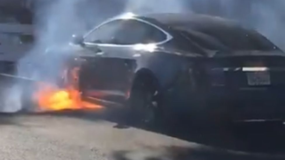 Michael Morris' Tesla on fire in Los Angeles