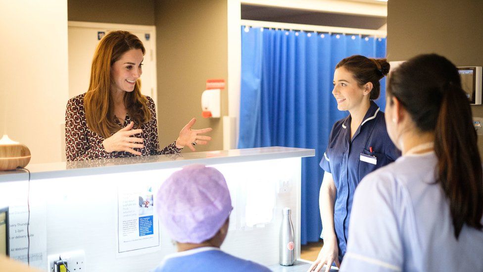 The Duchess of Cambridge with staff at Kingston Hospital's maternity unit
