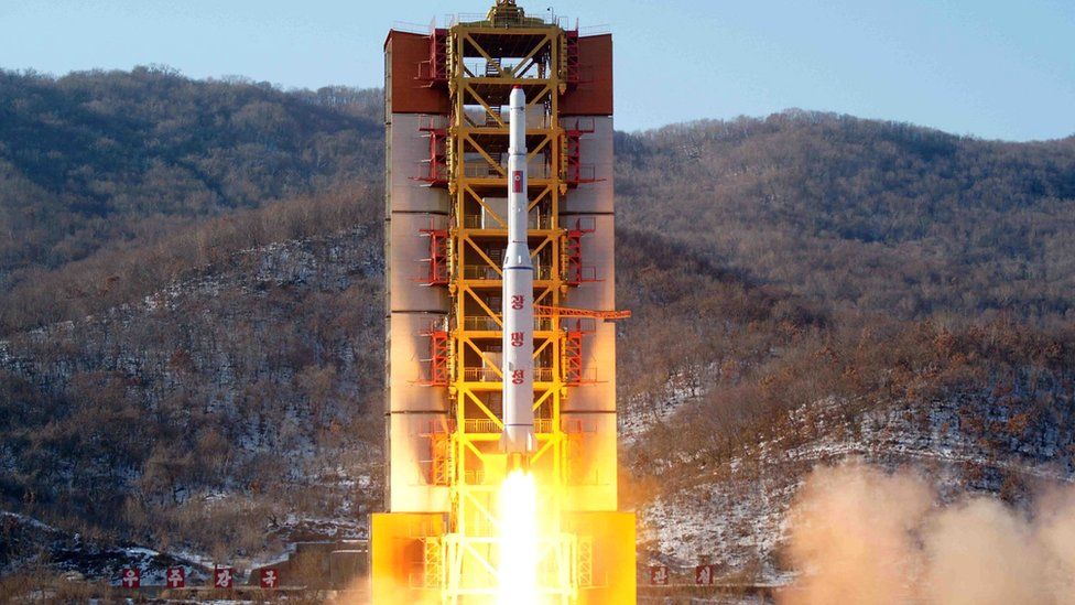 Rocket launch on 7 February 2016, picture from North Korea's official news agency