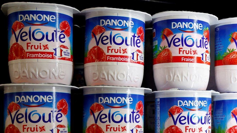 Danone products in shop.