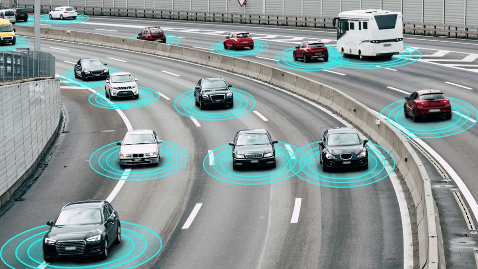 Driverless cars on road
