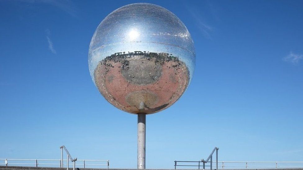 Mirror Ball artwork on Blackpool Promenade