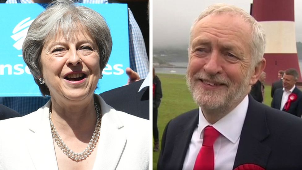 Theresa May and Jeremy Corbyn composite image