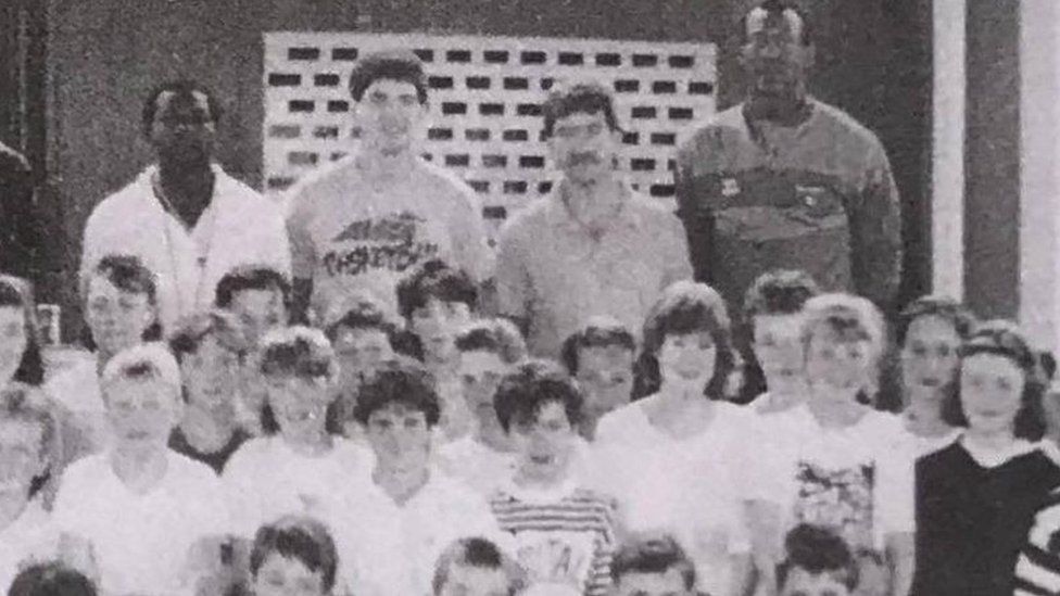 Fintan Colgan pictured in the middle back row with John Stockton at the basketball camp in Dungannon