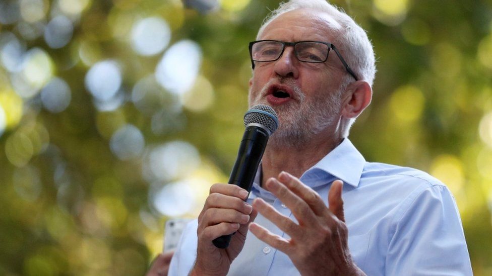 Labour party leader Jeremy Corbyn speaks during a climate change demonstration in London