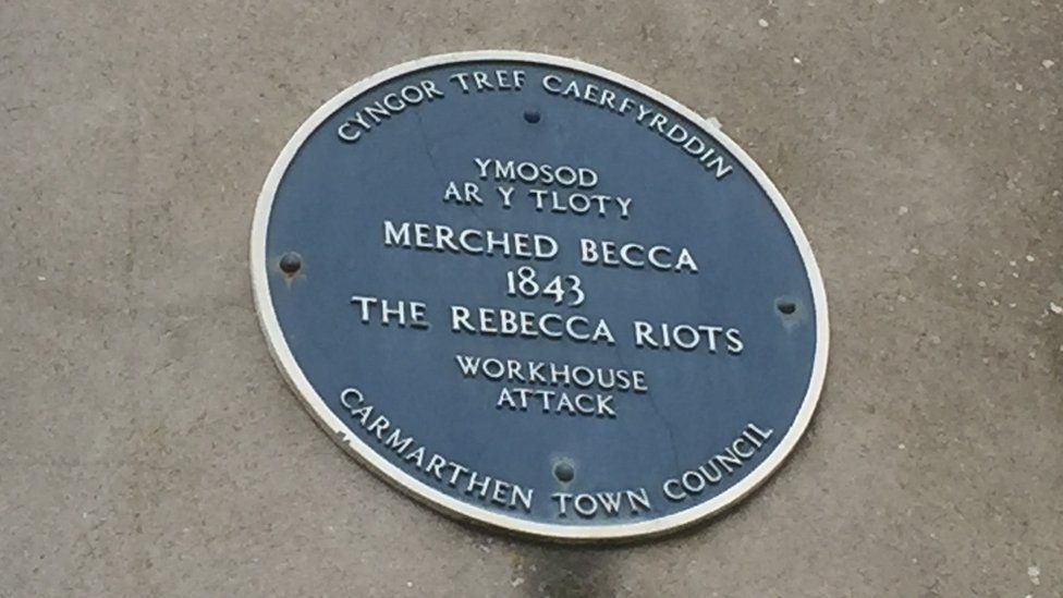 Rebecca Riots plaque at Carmarthen workhouse