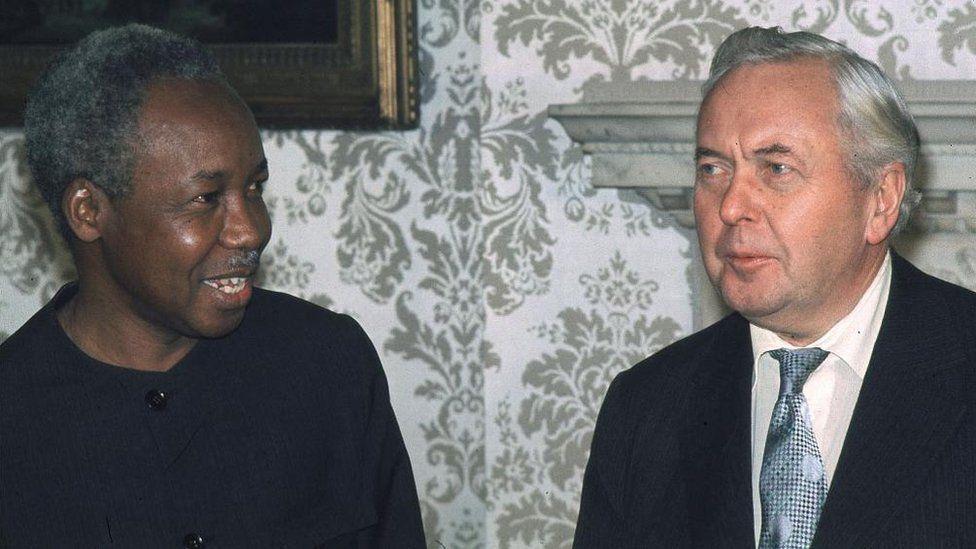 Nyerere meeting UK PM Harold Wilson at No 10 Downing Street in 1975