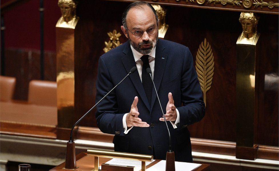 French Prime Minister Edouard Philippe presents his plan to exit from the lockdown situation at the National Assembly in Paris, France, 28 April 2020.