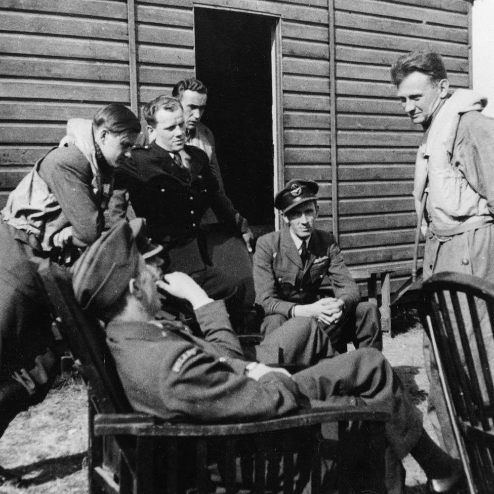 Members of 303 squadron in September 1940 - Frantisek is standing closest to the door of the hut