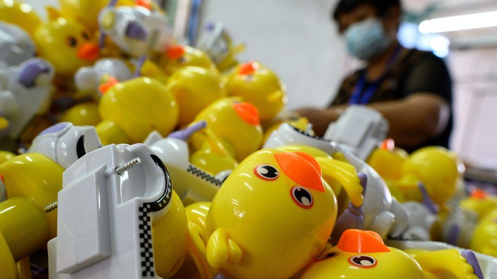 Workers assembling toys at the Mendiss toy factory in Shantou, in southern China's Guangdong province