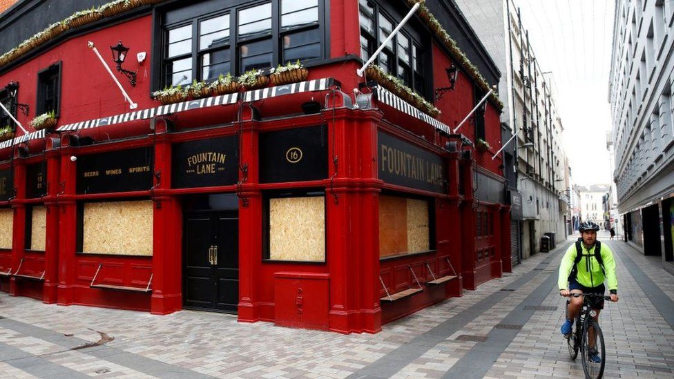 Belfast pub boarded up in May 2020