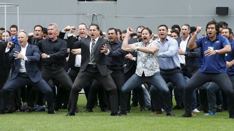 Current and former All Blacks doing the haka
