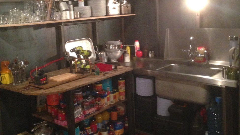 The kitchen in Colin Furze's bunker