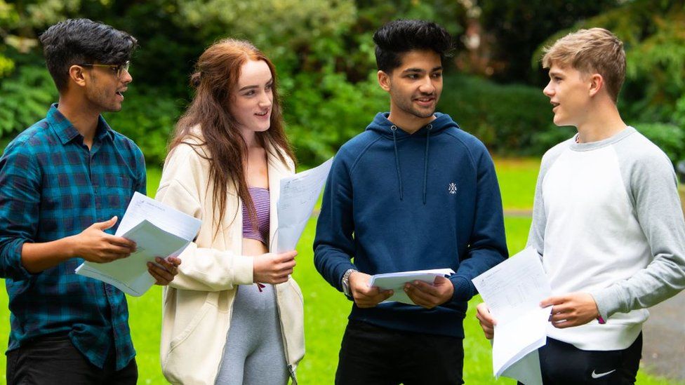 Pupils receiving their results