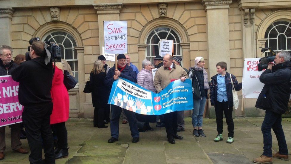 Protestors outside the county council