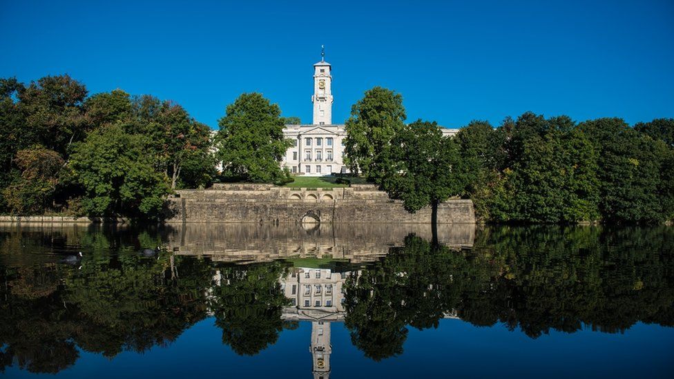 The University of Nottingham's Trent building and Highfield lake