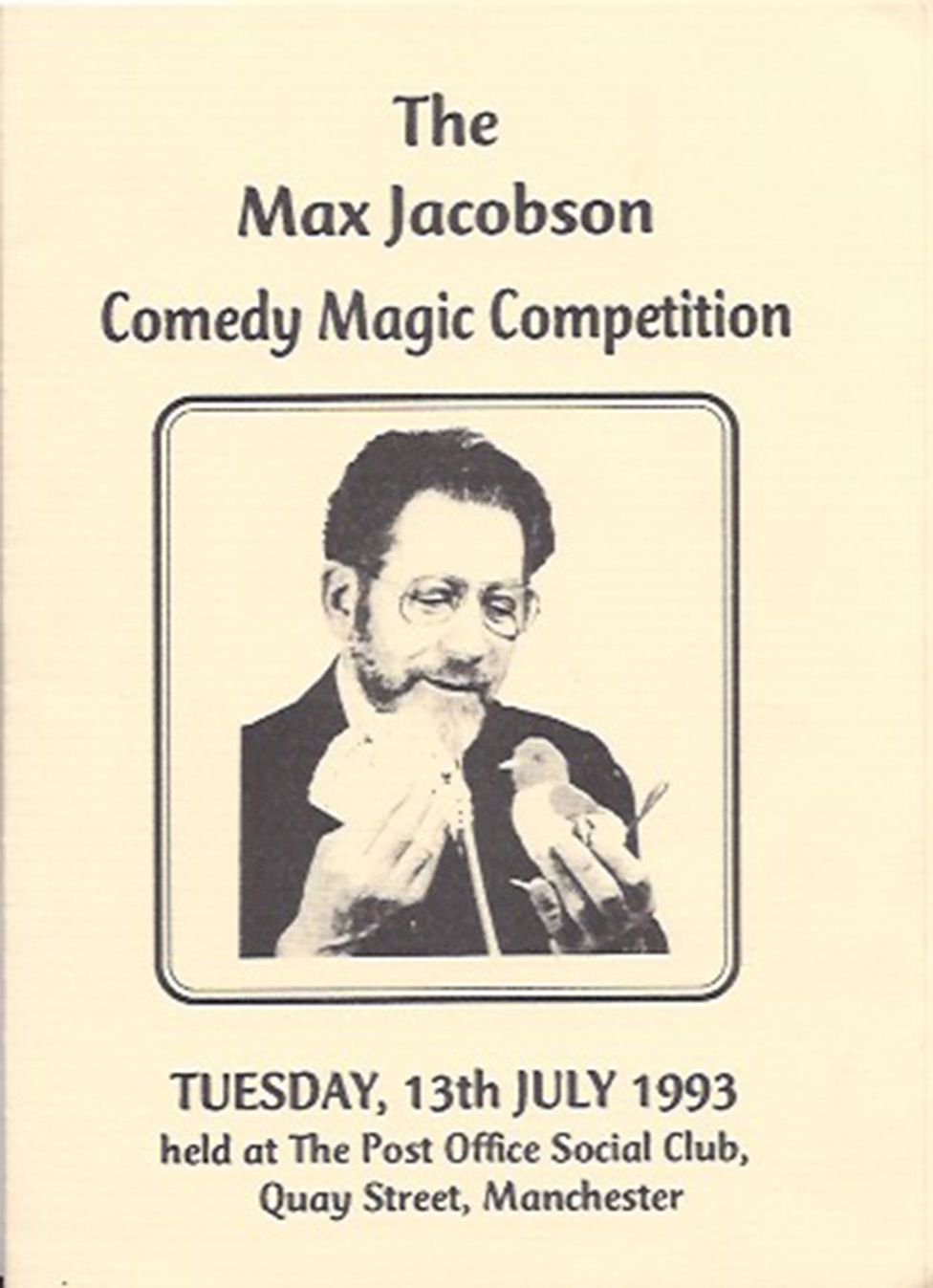 A flyer for Howard Jacobson's father's magic show