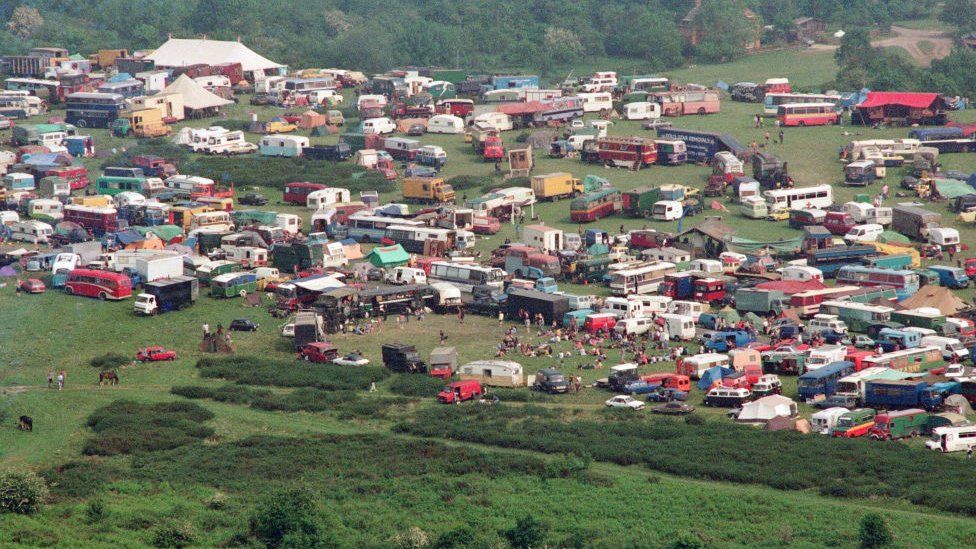An overhead view of the rave at Castlemorton