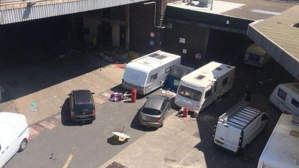 Caravans and vehicles at Thwaites brewery