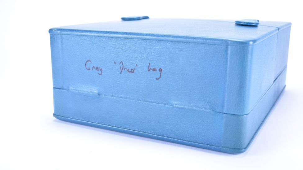 Blue maker's box with inscription