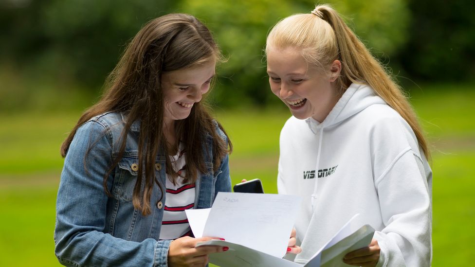 Girls in Swansea look pleased with their results
