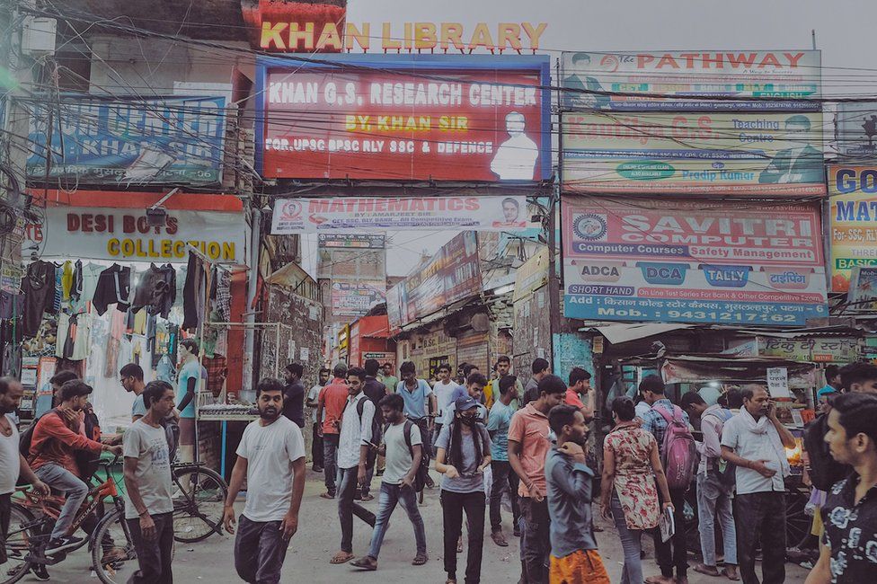 Patna's busy Musallahpur area is crowded with coaching centres for defence - and other jobs