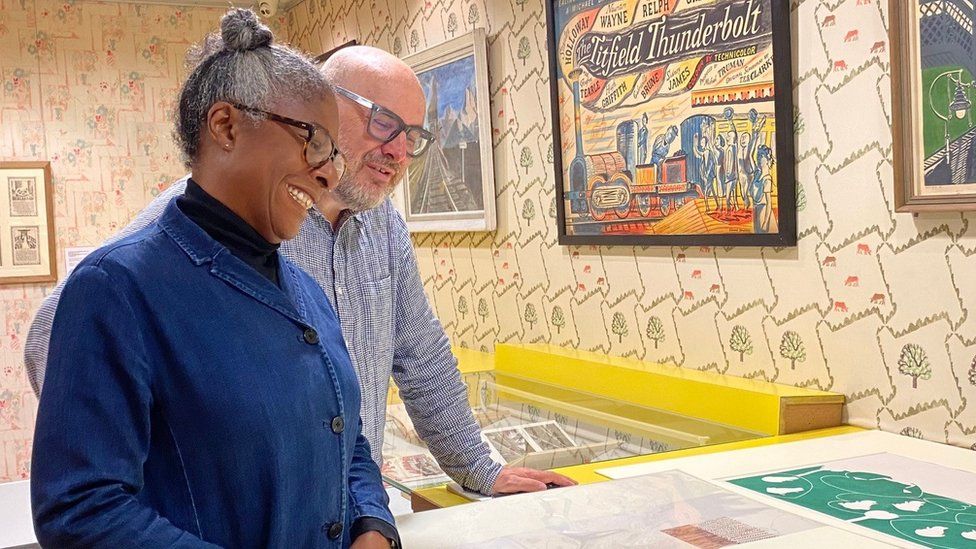 Rob and Lorna Ryan viewing the Edward Bawden archive