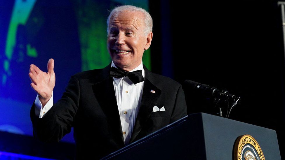 U.S. President Joe Biden speaks during the annual White House Correspondents" Association Dinner in Washington