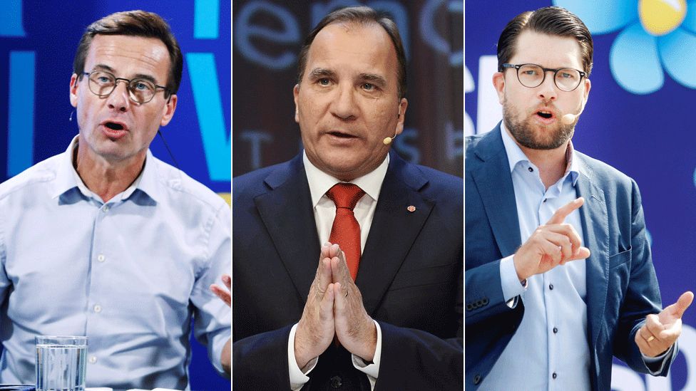 The three biggest parties in the polls are the Social Democrats of Stefan Lofven (C), the Moderates led by Ulf Kristersson (L) and Jimmy Akesson's populist Sweden Democrats (R)